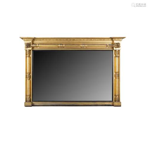 LARGE REGENCY GILTWOOD OVERMANTEL MIRROREARLY 19TH CENTURY the rectangular mirror plate in an