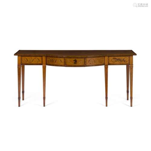 LATE GEORGE III SATINWOOD, ROSEWOOD AND MAHOGANY INLAID SERVING TABLELATE 18TH CENTURY the