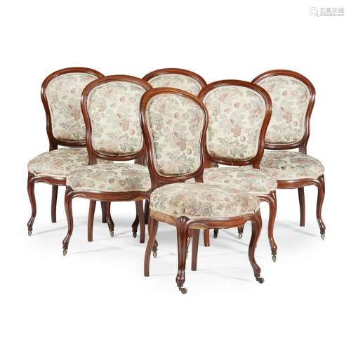 SET OF TWELVE VICTORIAN MAHOGANY FRAMED SIDE CHAIRS19TH CENTURY with upholstered cartouche shaped