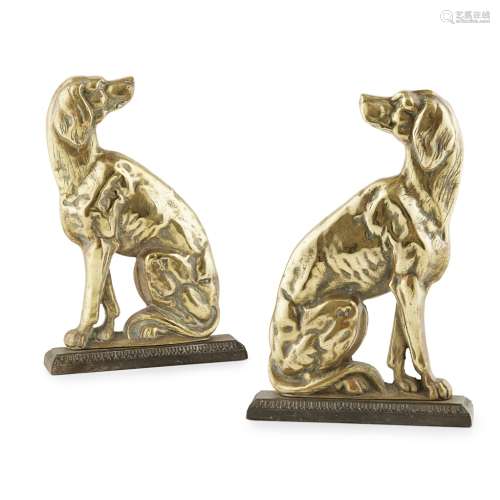 PAIR OF VICTORIAN BRASS DOG DOOR STOPS19TH CENTURY cast as opposing setters in profile, mounted on
