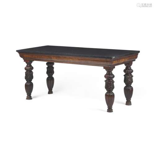 EARLY VICTORIAN MAHOGANY MARBLE TOP SIDE TABLEMID 19TH CENTURY the rectangular black marble top