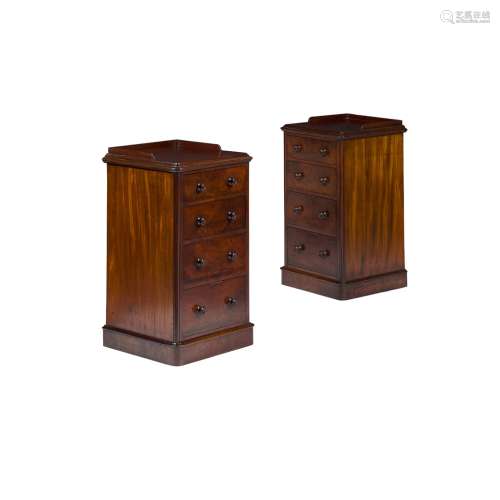 PAIR OF MAHOGANY BEDSIDE CHESTS OF DRAWERSLATE 19TH CENTURY, WITH ADAPTATIONS the moulded square