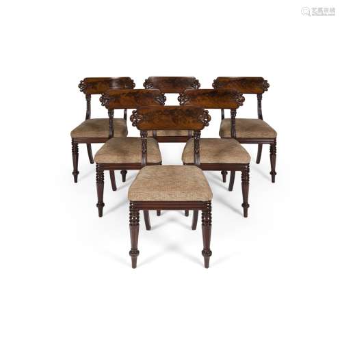 SET OF SIX WILLIAM IV MAHOGANY DINING CHAIRSEARLY 19TH CENTURY the bar backs carved with lotus and