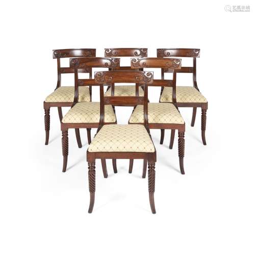 SET OF EIGHT REGENCY MAHOGANY DINING CHAIRS, BY GILLOWS19TH CENTURY the bar backs carved with
