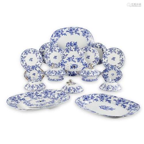 MINTON 'ANEMONE' PATTERN PART DINNER SERVICEMID 19TH CENTURY decorated in blue and white with