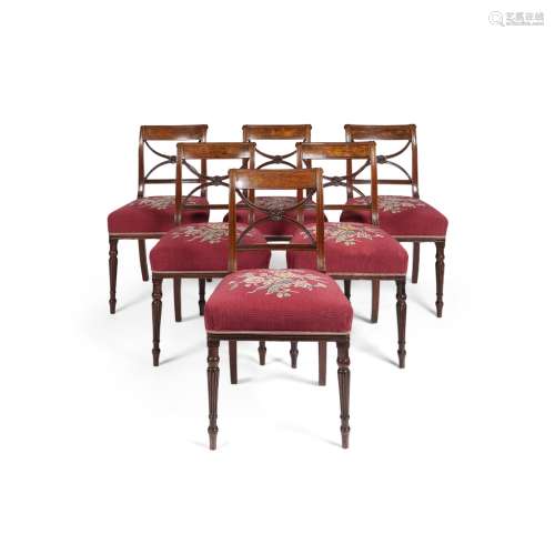 SET OF SIX REGENCY MAHOGANY DINING CHAIRSEARLY 19TH CENTURY the reeded toprails above curved X