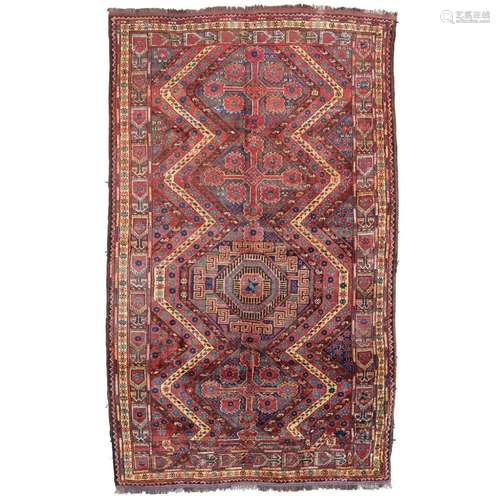 BESHIR CARPETTURKMENISTAN, EARLY/MID 20TH CENTURY the red field with zig zag pattern and four