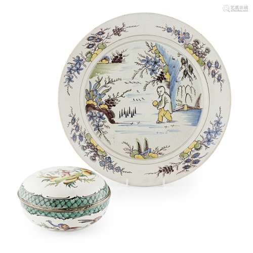 FRENCH FAIENCE POLYCHROME CHARGER, ATTRIBUTED TO SAINT AMAND18TH CENTURY painted with a Chinese