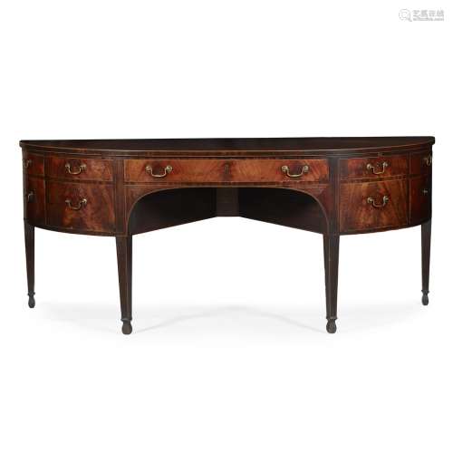 GEORGE III BOWFRONT MAHOGANY SIDEBOARD IN THE MANNER OF THOMAS SHEARER18TH CENTURY with a central