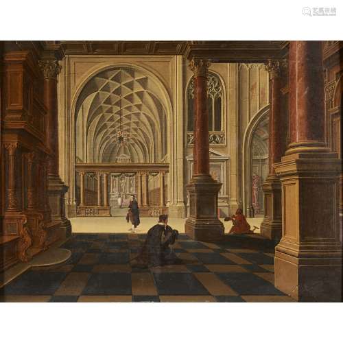 BARTHOLOMEUS VAN BASSEN (DUTCH 1590-1652)FIGURES IN A CHURCH INTERIOR Signed and dated 1627, oil