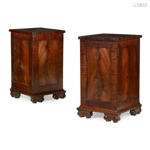 PAIR OF GEORGE IV MAHOGANY PEDESTAL CABINETSEARLY 19TH CENTURY the square tops above panel doors