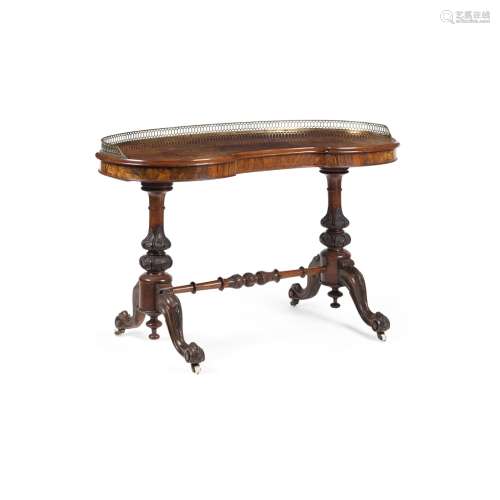 EARLY VICTORIAN WALNUT KIDNEY-SHAPED WRITING TABLEMID 19TH CENTURY the reniform top with a moulded