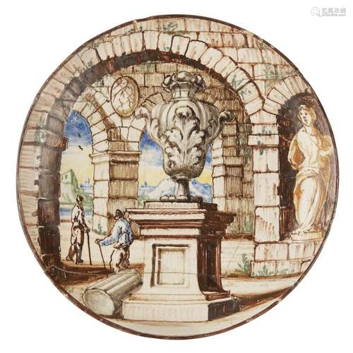 SMALL ITALIAN POLYCHROME MAIOLICA PLATE, WORKSHOP OF CARLO GIUSEPPE RAMPINI, PAVIALATE 17TH/ EARLY