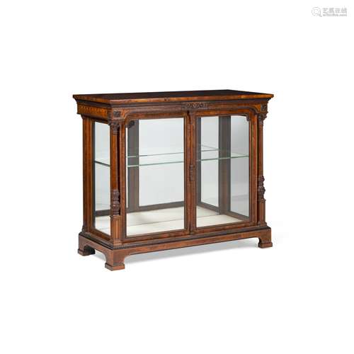 VICTORIAN WALNUT, MAHOGANY, EBONISED AND MARQUETRY DISPLAY CABINETLATE 19TH CENTURY the