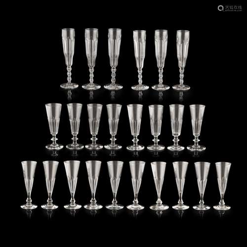 GROUP OF CUT GLASS FLUTES19TH CENTURY all with thumb-cut bands to the lower bowls, comprising a