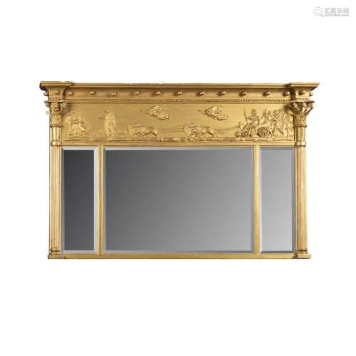REGENCY GILT AND GESSO OVERMANTLE TRIPTYCH MIRROREARLY 19TH CENTURY the inverted breakfront