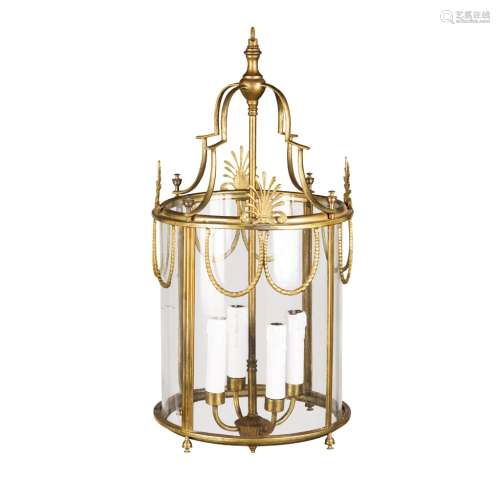 SMALL NEOCLASSICAL BRASS HALL LANTERNEARLY 20TH CENTURY the circular brass frame mounted with