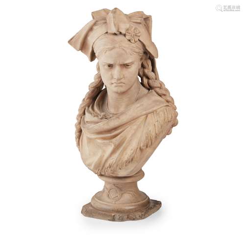 JEAN-LOUIS GREGOIRE (FRENCH, 1840-1890)L'ALSACE, DATED 1872 terracotta, bust of a French woman