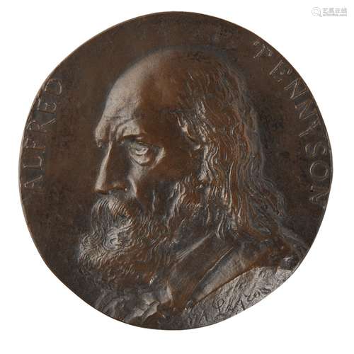 ALPHONSE LEGROS (1837-1911)BRONZE PORTRAIT MEDALLION, LORD ALFRED TENNYSON dark brown patina, in