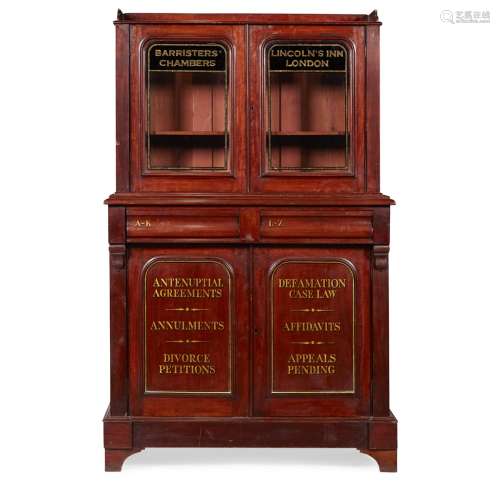 VICTORIAN MAHOGANY BARRISTER'S CABINETLATE 19TH CENTURY the three-gallery top above a pair of arched