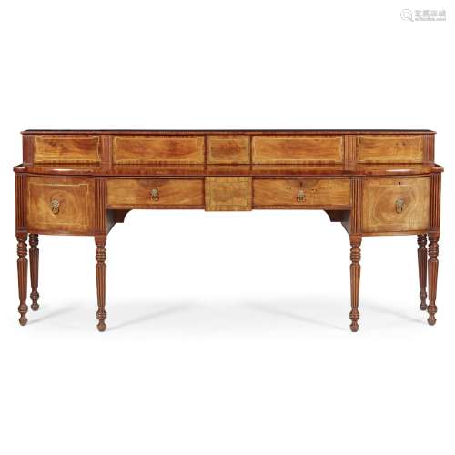 REGENCY MAHOGANY AND SATINWOOD STAGEBACK SIDEBOARDEARLY 19TH CENTURY the breakfront superstructure