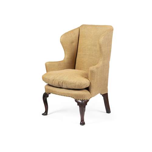 GEORGE II WALNUT WING ARMCHAIRMID 18TH CENTURY the straight back above a loose cushion seat with