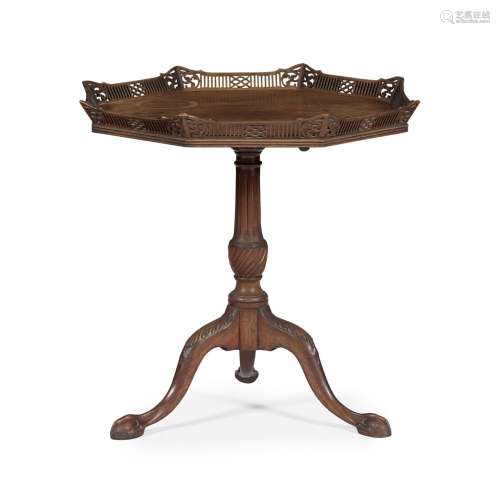 GEORGE III STYLE MAHOGANY TRAY-TOP TEA TABLELATE 19TH CENTURY the octagonal tilt top with a fretwork