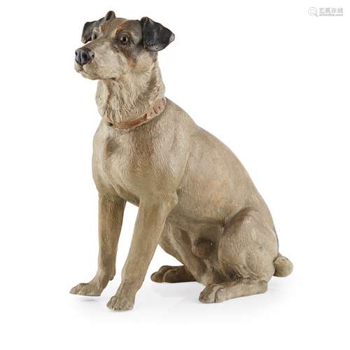 AUSTRIAN TERRACOTTA FIGURE OF A JACK RUSSELL TERRIERLATE 19TH/ EARLY 20TH CENTURY realistically