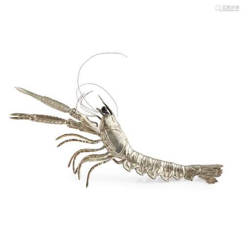 SPANISH SILVER ARTICULATED MODEL OF A LANGOUSTINE20TH CENTURY with dark glass eyes, articulated