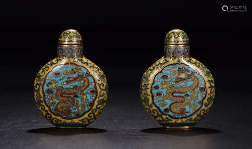 A CLOISONNE CASTED DRAGON PATTERN SNUFF BOTTLE