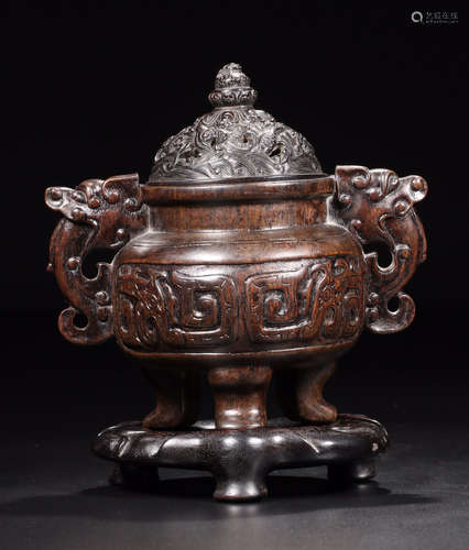 A CHENXIANG WOOD CARVED BEAST PATTERN CENSER