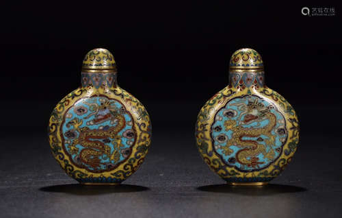 PAIR CLOISONNE DRAGON PATTERN SNUFF BOTTLE