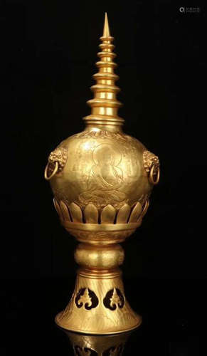 A GILT BRONZE CASTED BUDDHA STUPA