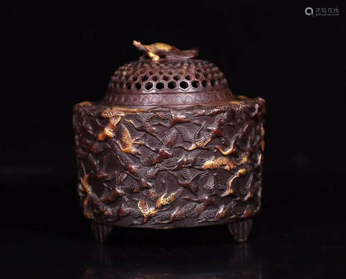 A BRONZE CASTED CRANE PATTERN CENSER