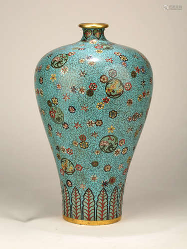 A CLOISONNE WRAPPED FLORAL PATTERN VASE