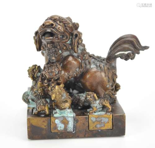 (7) Interlocking Bronze Chinese Lion Seals,20th C.