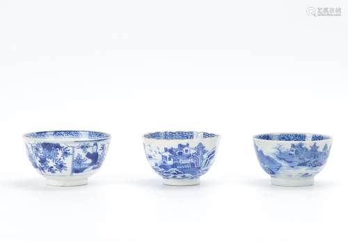 Three Blue and White Cups,18-19th C.