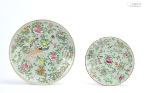 Two Celadon Famille Rose Dishes,19th C.
