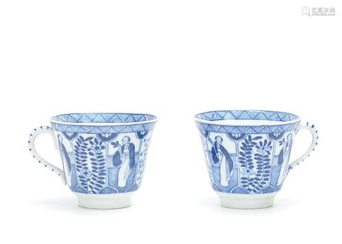 Pair of Export Blue And White Cups,18-19th C.