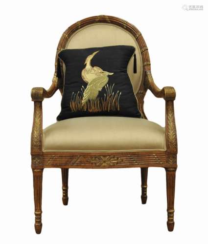 LXVI Style Gilt Wood Armchair w/ Pillow, ca 1900