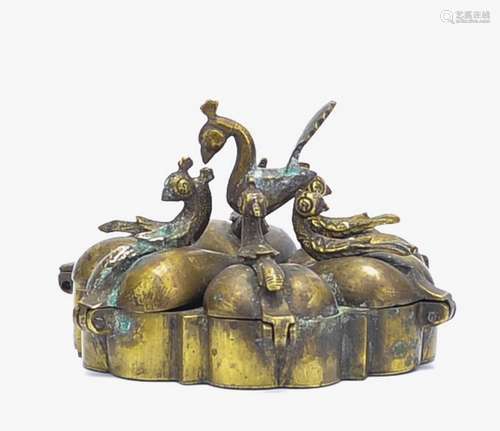 Bronze Peacock Figural Inkwell w/ 6 Wells,19th C.