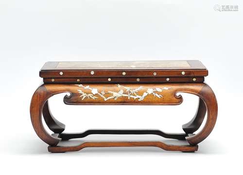 Small Rosewood & Marble Table Inlaid w/MOP,20th C.