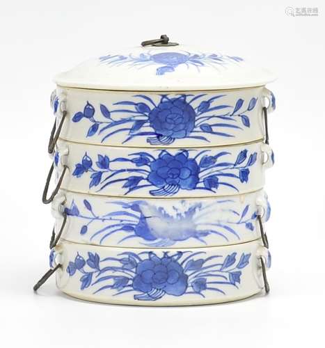 Chinese Blue And White Stacking Box,19th C.