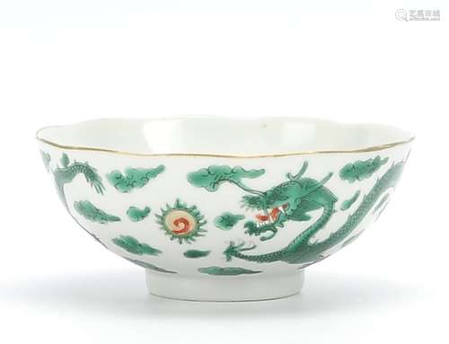 Chinese Famille Rose Green Dragon Bowl,Qing D.