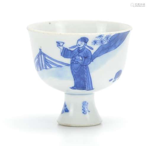 A Chinese Blue and White Stem Cup, 18th C.