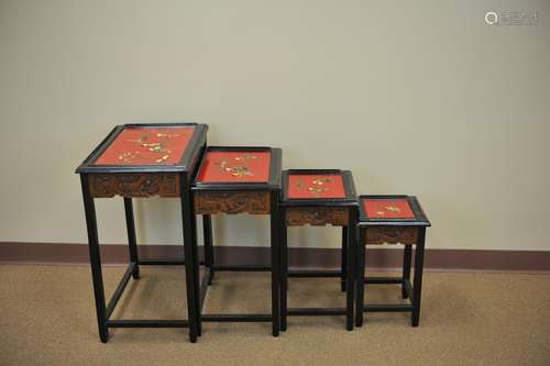 A Set of 4 Lacquer w/ MOP Nesting Tables,20th C.