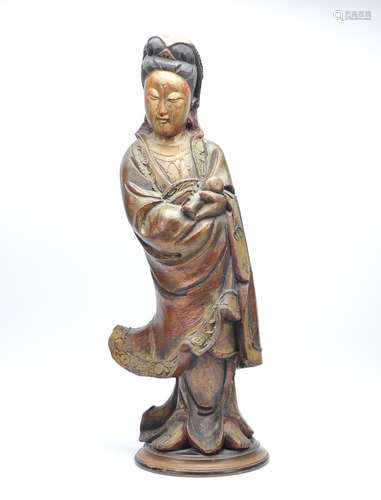 Chinese Wooden Lacqure Statue of Guanyin, 18th C.