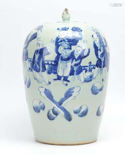 A Chinese Celadon Blue And White Jar,19TH C.