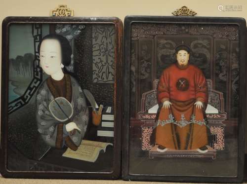 Two Chinese Reverse Glass Painting ,19-20th C.