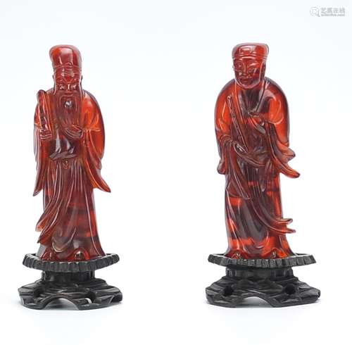 Pair of Agate Figural Sculptures w/ Wooden Stands